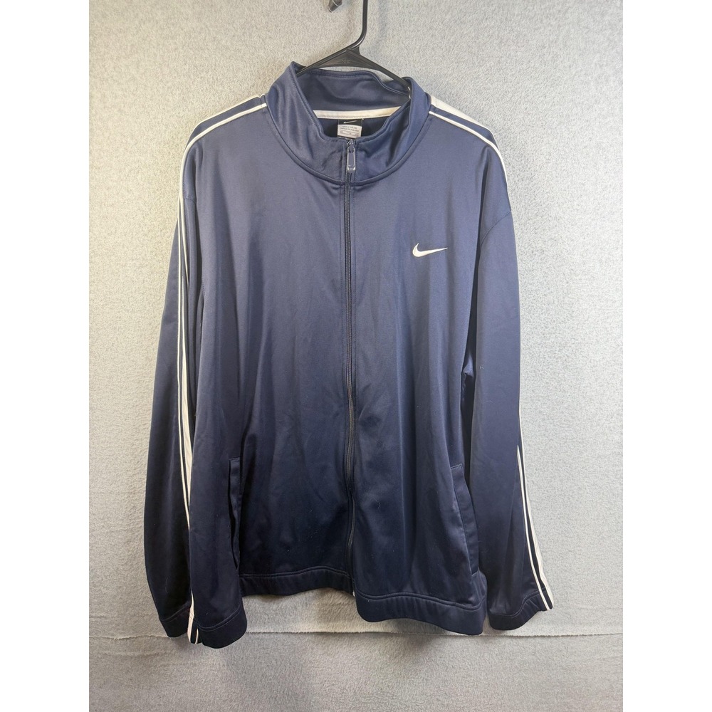 Nike Jacket Mens 2XL Blue Full Zip Track Knit Swoosh Striped Athletic Jacket